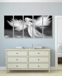 Čiernobiele obrazy 5-dielny obraz podoba anjela v oblakoch v čiernobielom prevedení