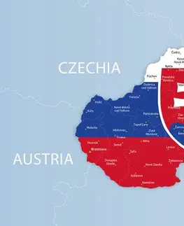 Obrazy na korku Obraz na korku mapa Slovenska so štátnym znakom a okolitými štátmi