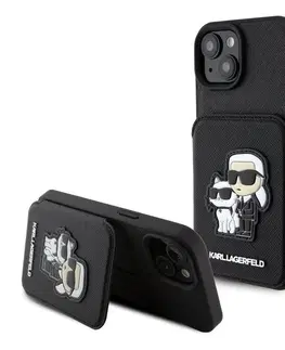 Puzdrá na mobilné telefóny Zadný kryt Karl Lagerfeld PU Saffiano Card Slot Stand Karl and Choupette pre Apple iPhone 15, čierna 57983116862