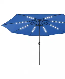 Slnečníky Záhradný slnečník s LED svetlami Ø 400 cm Dekorhome Modrá