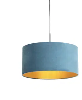 Zavesne lampy Závesná lampa s velúrovým odtieňom modrá so zlatou 50 cm - Combi