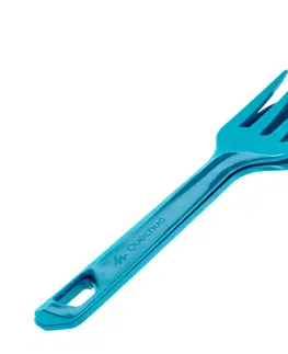 kemping Súprava 3 plastových turistických príborov (nôž, vidlička, lyžica) modrá