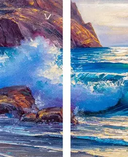 Obrazy prírody a krajiny 5-dielny obraz morské vlny na pobreží