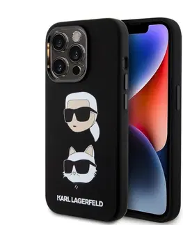 Puzdrá na mobilné telefóny Puzdro Karl Lagerfeld Liquid Silicone Karl and Choupette Heads pre Apple iPhone 15 Pro Max, čierne 57983116861