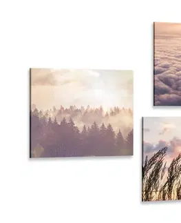 Zostavy obrazov Set obrazov malebná krajina pri západe slnka
