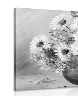 Čiernobiele obrazy Obraz olejomaľba letných kvetov v čiernobielom prevedení