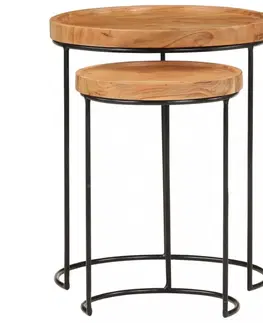 Konferenčné stolíky Odkladací stolík 2 ks drevo / kov Dekorhome Mangovníkové drevo
