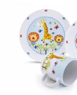 Hrnčeky a šálky Kinekus Tanier detský porcelánový 3-dielna sada SAFARI