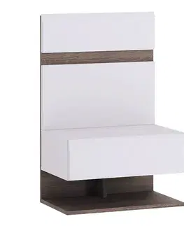 Nočné stolíky Nočný stolík, biela extra vysoký lesk HG/dub sonoma tmavý truflový, LYNATET TYP 95
