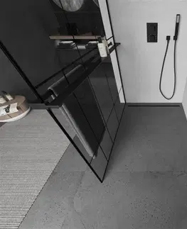 Sprchové dvere MEXEN/S - KIOTO Sprchová zástena WALK-IN s poličkou a držiakom uterákov 120 x 200, transparent/čierna 8 mm, čierna 800-120-121-70-78