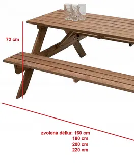 Záhradné zostavy DEOKORK Masívny drevený pivný set z borovice 220 cm hrúbka 30 mm (morený)