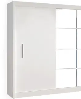 Šatníkové skrine KONDELA Low šatníková skriňa s posuvnými dverami a zrkadlom biela