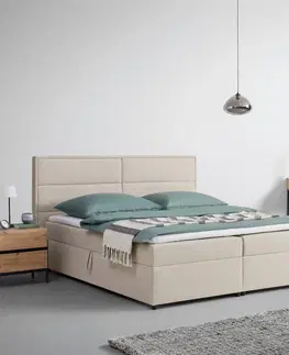 Americké postele Boxspringová posteľ s toperom, 180x200 Cm, Béžová