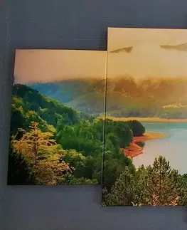 Obrazy prírody a krajiny 5-dielny obraz rieka uprostred zeleného lesa