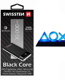 Powerbanky Swissten čierna Core Slim powerbanka 30000 mAh a Playstation 5 Icons Light USB