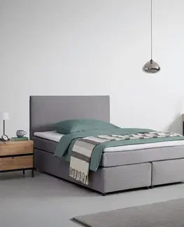 Americké postele Boxspringová posteľ s toperom, 140x200 Cm, Sivá