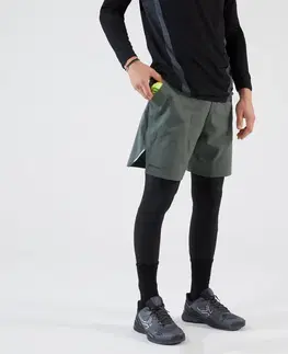 bedminton Pánske tenisové termo šortky s legínami 2 v 1 kaki-čierne