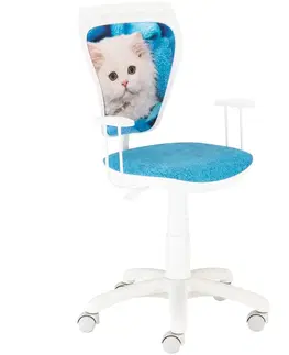Otočné kreslá Kancelárska stolička Ministyle White Biela mačka tyrkysový prehoz