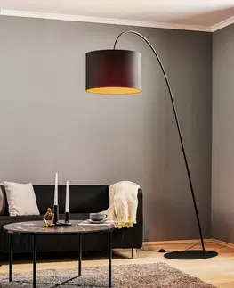 Stojacie lampy do obývačky Euluna Oblúková lampa Alice s čiernym a zlatým tienidlom