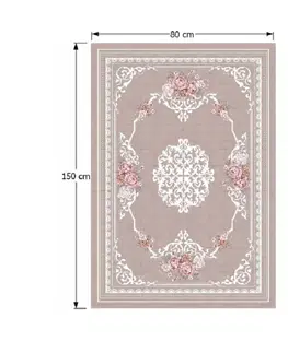 Koberce a koberčeky KONDELA Sedef koberec 80x150 cm svetlohnedý / vzor kvety