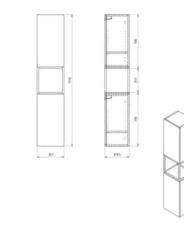 Kúpeľňa SAPHO - SKARA skrinka 35x171x32cm, 2x dvierka, ľavá/pravá, čierna mat/dub Alabama CG010-2222