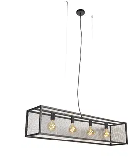 Zavesne lampy Priemyselná závesná lampa čierna 118 cm 4-svetlá - Cage Mesh