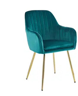 Stoličky Dizajnové kreslo, smaragdová Velvet látka/gold chróm-zlatý, ADLAM