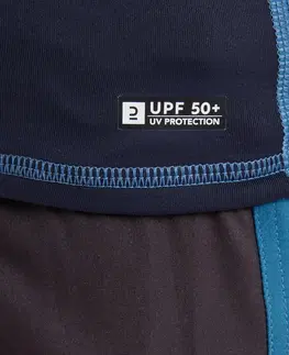 surf Pánske tričko 500 s UV ochranou a s dlhým rukávom Stripy modré