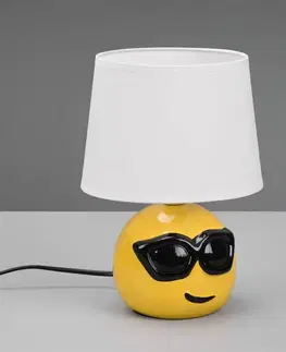 Lampy na nočný stolík Reality Leuchten Stolová lampa Coolio so Smiley, látka, biela