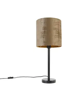 Stolove lampy Moderná stolná lampa čierna s hnedým tienidlom 25 cm - Simplo