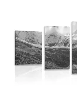 Čiernobiele obrazy 5-dielny obraz majestátna horská krajina v čiernobielom prevedení