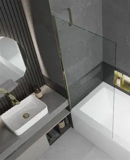 Sprchové dvere MEXEN/S - Cube obdĺžniková vaňa 170 x 80 cm s panelom + vaňová zástena 80 cm, transparent, zlatá 550517080X9508000050