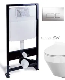 Kúpeľňa PRIM - předstěnový instalační systém s chromovým tlačítkem 20/0041 + WC CERSANIT CLEANON CREA OVÁL + SEDADLO PRIM_20/0026 41 CR1