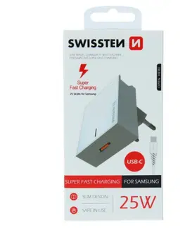 Nabíjačky pre mobilné telefóny Rýchlonabíjačka Swissten Samsung Super Fast Charging 25 W + kábel USB-C/USB-C 1,2 m, biela 22050200