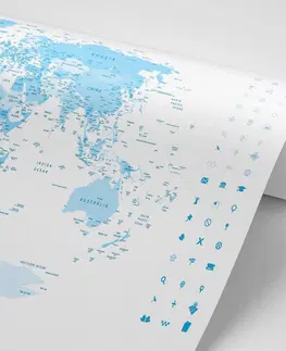 Samolepiace tapety Samolepiaca tapeta detailná mapa sveta v modrej farbe