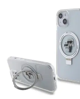 Puzdrá na mobilné telefóny Zadný kryt Karl Lagerfeld Ringstand Karl and Choupette MagSafe pre iPhone 15, biely 57983116872