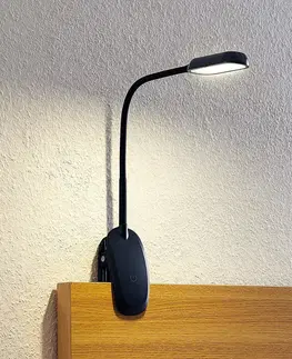Stolové lampy s klipom PRIOS Prios LED svietidlo Najari, čierne, dobíjacia batéria, USB, 51 cm