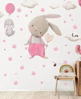 Nálepky na stenu Nálepka na stenu - Zajačiky s hviezdičkami pre dievčatko