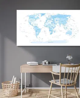Obrazy na korku Obraz na korku detailná mapa sveta v modrej farbe