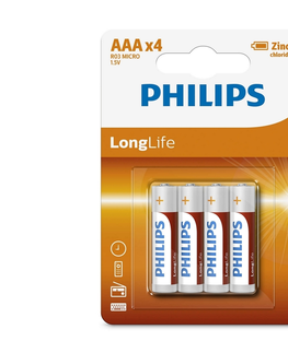 Predlžovacie káble Philips Philips R03L4B/10 - 4 ks Zinkochloridová batéria AAA LONGLIFE 1,5V 
