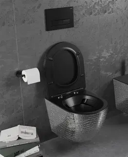 Záchody MEXEN - Lena Závesná WC misa vrátane sedátka s slow-slim, duroplast, čierna mat / strieborný vzor 30224072