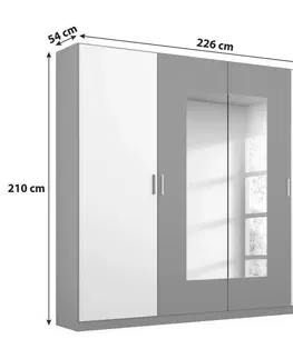 Šatníkové skrine s otočnými dverami Skriňa S Otočnými Dverami Borneo Š: 226cm Sivá/biela