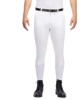 nohavice Pánske jazdecké nohavice - rajtky 140 na súťaže s adhezívnymi nášivkami biele