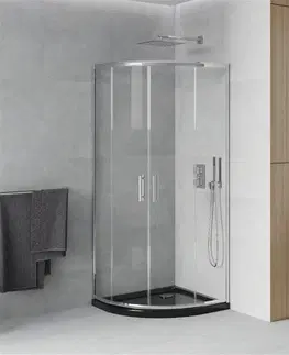 Vane MEXEN/S - Rio štvrťkruhový sprchovací kút 70 x 70, transparent, chróm + vanička so sifónom Flat, čierny 863-070-070-01-00-4170