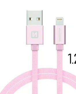 USB káble Dátový kábel Swissten textilný s Lightning konektorom a podporou rýchlonabíjania, ružovozlatý 71523205