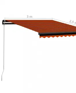 Záhradné markízy Ručne zaťahovacia markíza s LED svetlom 300x250 cm Dekorhome Hnedá / oranžová