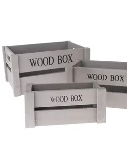 Úložné boxy Sada drevených debničiek Wood Box, 3 ks, sivá