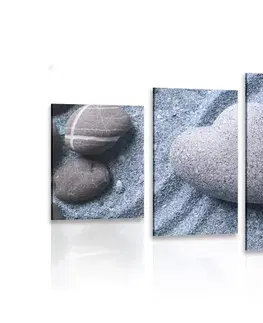 Obrazy zátišie 5-dielny obraz srdce z kameňa na piesočnatom pozadí