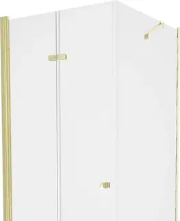 Vane MEXEN/S - Lima sprchovací kút zalamovacie dvere 80 x 80, transparent, zlatý + Flat čierna vanička so sifónom 856-080-080-50-00-4070G