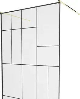 Sprchové dvere MEXEN/S - KIOTO samostatne stojaca sprchová zástena 120 x 200, transparent/čierna vzor 8 mm, zlatá 800-120-002-50-78
